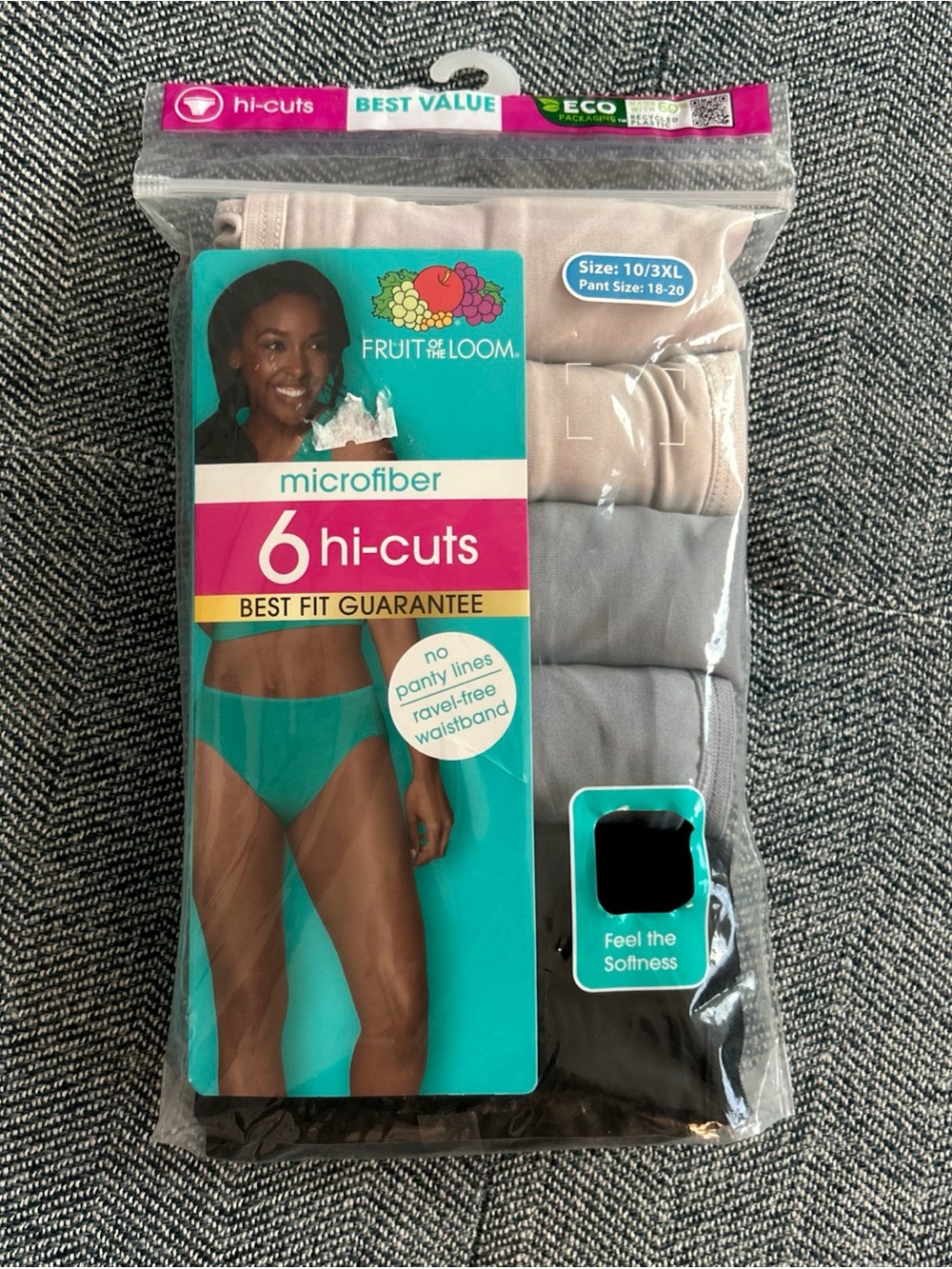 Fruit of the Loom Women's Microfiber Underwear, Hi-Cuts, 6-Pack, 3XL- NWT
